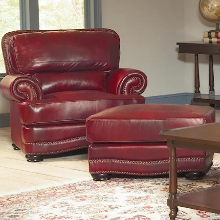 Transitional Chair and Ottoman with Nailhead Trim